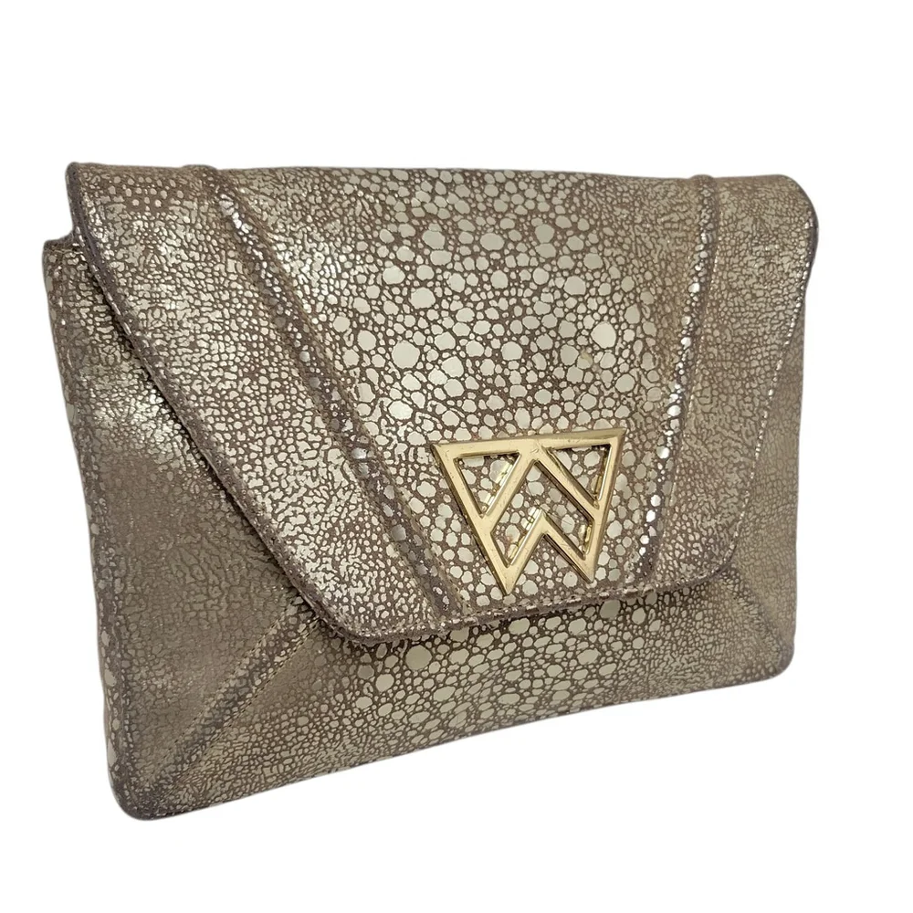 Kelly Wynne Women's Animal Print Gold Designer Clutch Purse Small